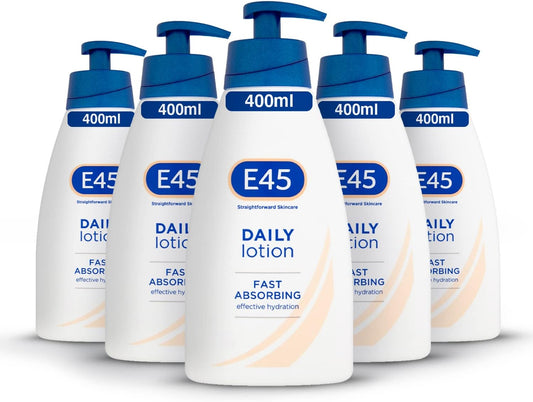 E45 Daily Lotion 400 ml for all Skin Types – Hydrating Non-Greasy Lightweight Moisturiser - Perfume-Free Long Lasting Body Face Hand Cream - Dermatologically Tested